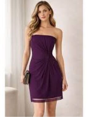 Club Monaco Silk Strapless Plum Cocktail Ruched Dress Sz 4